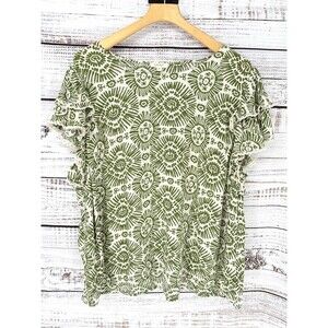 Haute Hippie Flutter Sleeve Boho Blouse Women's 2X Green Sunburst‎ Crochet Rayon